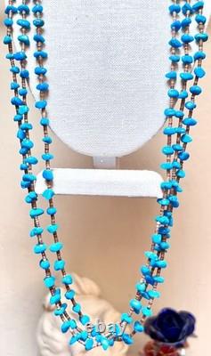 BEAUTIFUL Vintage Native American Sterling Silver Turquoise 3 Strand Necklace
