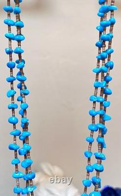 BEAUTIFUL Vintage Native American Sterling Silver Turquoise 3 Strand Necklace