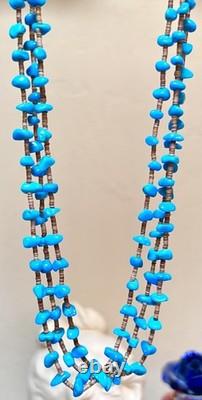 BEAUTIFUL Vintage Native American Sterling Silver Turquoise 3 Strand Necklace