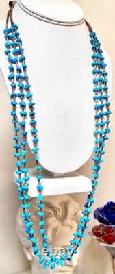 BEAUTIFUL Vintage Native American Sterling Silver Turquoise 3 Strand Necklace