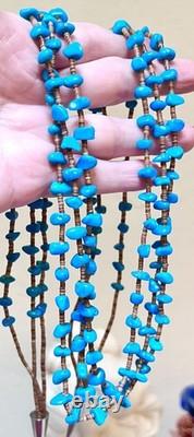 BEAUTIFUL Vintage Native American Sterling Silver Turquoise 3 Strand Necklace