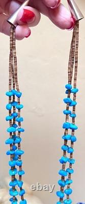 BEAUTIFUL Vintage Native American Sterling Silver Turquoise 3 Strand Necklace