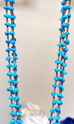 BEAUTIFUL Vintage Native American Sterling Silver Turquoise 3 Strand Necklace