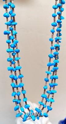 BEAUTIFUL Vintage Native American Sterling Silver Turquoise 3 Strand Necklace