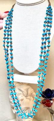 BEAUTIFUL Vintage Native American Sterling Silver Turquoise 3 Strand Necklace