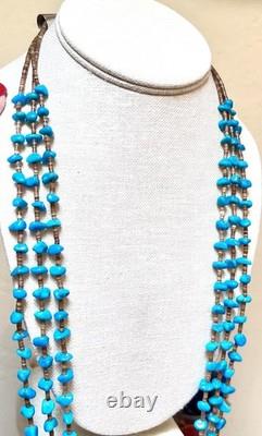 BEAUTIFUL Vintage Native American Sterling Silver Turquoise 3 Strand Necklace