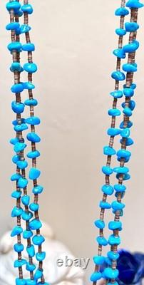 BEAUTIFUL Vintage Native American Sterling Silver Turquoise 3 Strand Necklace