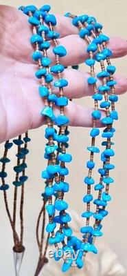 BEAUTIFUL Vintage Native American Sterling Silver Turquoise 3 Strand Necklace