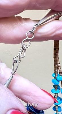 BEAUTIFUL Vintage Native American Sterling Silver Turquoise 3 Strand Necklace