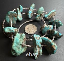 BIG Chunky Navajo Vintage Turquoise Nugget Heishi Bead Necklace 25 106g #305