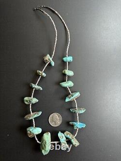 BIG Chunky Navajo Vintage Turquoise Nugget Heishi Bead Necklace 25 106g #305