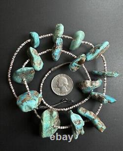 BIG Chunky Navajo Vintage Turquoise Nugget Heishi Bead Necklace 25 106g #305