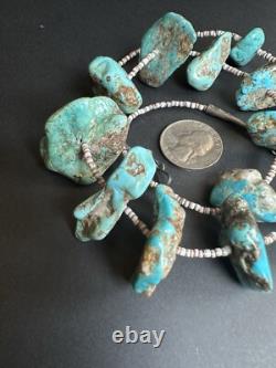 BIG Chunky Navajo Vintage Turquoise Nugget Heishi Bead Necklace 25 106g #305