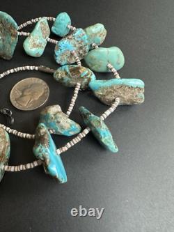 BIG Chunky Navajo Vintage Turquoise Nugget Heishi Bead Necklace 25 106g #305