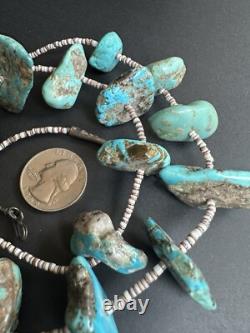 BIG Chunky Navajo Vintage Turquoise Nugget Heishi Bead Necklace 25 106g #305