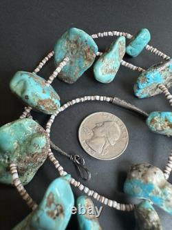 BIG Chunky Navajo Vintage Turquoise Nugget Heishi Bead Necklace 25 106g #305