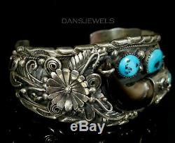 BIG VINTAGE Old PAWN Navajo Morenci TURQUOISE Faux Claw Sterling CUFF Bracelet