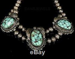 BISBEE SPIDERWEB TURQUOISE Vintage Navajo CHOKER Beads NECKLACE