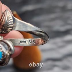 Bague vintage Navajo Gorges Kee turquoise sterling et corail taille 9