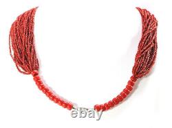 Beaded Multi-Strand 32 Necklace Red Glass Seed Beads Vintage Native American