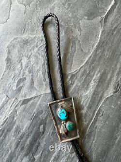 Beautiful Dee Morris Native American Turquoise Vintage Bolo Tie Jewelry Signed