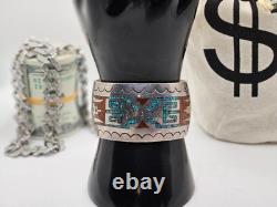Beautiful Native American Vintage Sterling Silver Jewelry Cuff Turquoise Inlay