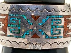 Beautiful Native American Vintage Sterling Silver Jewelry Cuff Turquoise Inlay
