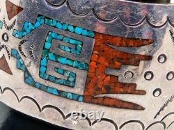 Beautiful Native American Vintage Sterling Silver Jewelry Cuff Turquoise Inlay