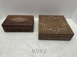 Beautiful Pair Of Vintage Western / Native American Style Wooden Jewelry Boxes