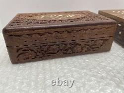 Beautiful Pair Of Vintage Western / Native American Style Wooden Jewelry Boxes