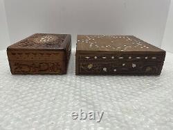 Beautiful Pair Of Vintage Western / Native American Style Wooden Jewelry Boxes