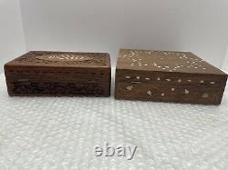 Beautiful Pair Of Vintage Western / Native American Style Wooden Jewelry Boxes