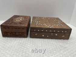 Beautiful Pair Of Vintage Western / Native American Style Wooden Jewelry Boxes