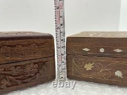 Beautiful Pair Of Vintage Western / Native American Style Wooden Jewelry Boxes