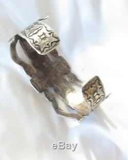 Beautiful Vintage Coin Silver Navajo Thunderbird Snake Whirling Log Cuff C. 1930