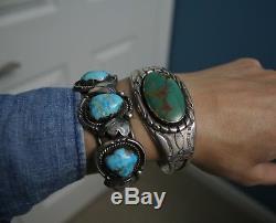 Beautiful Vintage Native American Navajo Turquoise Sterling Silver Cuff Bracelet