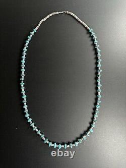 Beautiful Vintage Navajo Blue Spiderweb Turquoise Heishi Necklace 32 51g #268