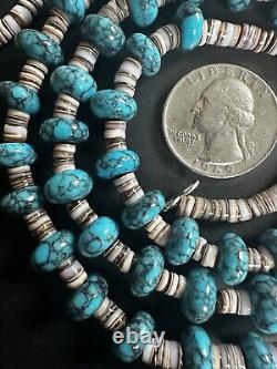 Beautiful Vintage Navajo Blue Spiderweb Turquoise Heishi Necklace 32 51g #268