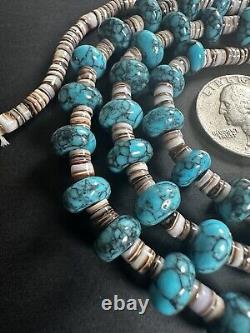 Beautiful Vintage Navajo Blue Spiderweb Turquoise Heishi Necklace 32 51g #268