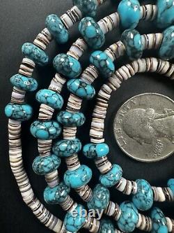 Beautiful Vintage Navajo Blue Spiderweb Turquoise Heishi Necklace 32 51g #268