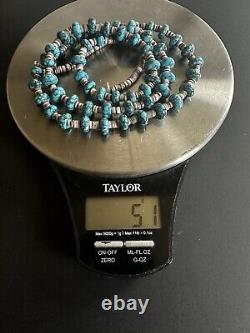 Beautiful Vintage Navajo Blue Spiderweb Turquoise Heishi Necklace 32 51g #268