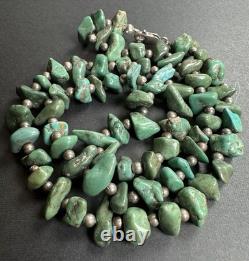 Beautiful Vintage Navajo Green Turquoise Nugget Choker Petite Necklace 17.5#273