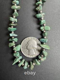 Beautiful Vintage Navajo Green Turquoise Nugget Choker Petite Necklace 17.5#273