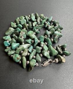Beautiful Vintage Navajo Green Turquoise Nugget Choker Petite Necklace 17.5#273