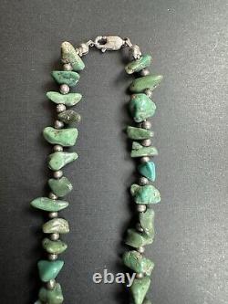 Beautiful Vintage Navajo Green Turquoise Nugget Choker Petite Necklace 17.5#273