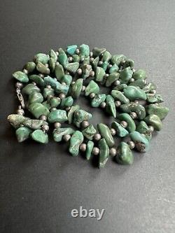 Beautiful Vintage Navajo Green Turquoise Nugget Choker Petite Necklace 17.5#273