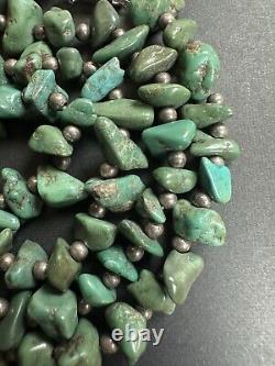Beautiful Vintage Navajo Green Turquoise Nugget Choker Petite Necklace 17.5#273