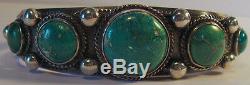 Beautiful Vintage Navajo Indian Silver Green Turquoise Cuff Bracelet