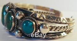 Beautiful Vintage Navajo Indian Silver Green Turquoise Cuff Bracelet