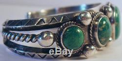 Beautiful Vintage Navajo Indian Silver Green Turquoise Cuff Bracelet